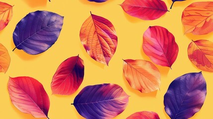 Vibrant small leaf with Radiant Yellow, Living Coral and Purple colors, set against minimal negative space.