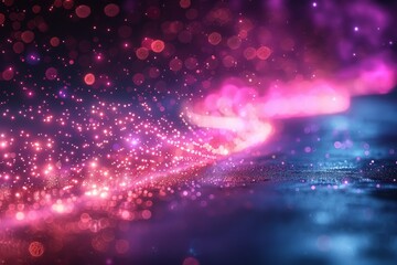 This image captures a stunning bokeh light effect in vibrant pink and blue hues, creating a magical and mesmerizing atmosphere
