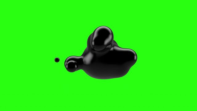 Fluid liquid blob, metaball morphing animation. Scattering, merging and flowing of glossy liquid deforming organic molecules. Loop