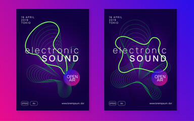 Discotheque Banner. Blue Techno Background. Electro Cover. Night Club Festival Graphic. Music Poster. Electronic Disco Invitation. Violet Fest Design. Pink Discotheque Banner