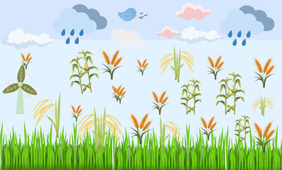 Fototapeta premium Park and Garden Colorful with Flower, Tree, Sky, Bridge, Good Nature for Cute, Pastel, Minimal, Vintage Design Style