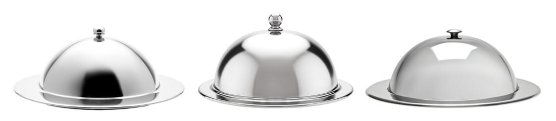 Fototapeta premium Set of shiny silver cloches, cut out