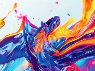 Vibrant, dynamic abstract art depicting a fluid paint splash in a multitude of colors, evoking a sense of movement and energy.