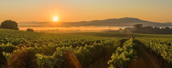 beautiful sunset in vineyards