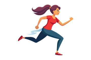 Running woman. Vector flat cartoon illustration. Isolated on white background.