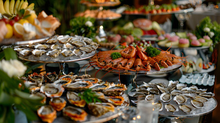 luxury seafood buffet with oysters, shrimp and crab