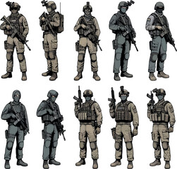 Fototapeta premium Military man vector mega set, marines, NAVY, army soldier