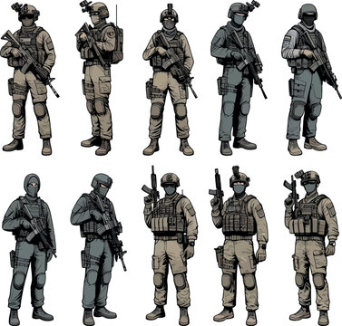 Military man vector mega set, marines, NAVY, army soldier
