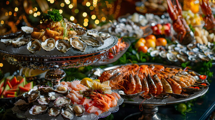 luxury seafood buffet with oysters, shrimp and crab