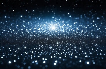 Fototapeta premium Blue glowing light glitter background effect, magic sparkling texture, stardust sparks effect in on black background, concept for decoration design for Christmas, New Year holidays, birthday