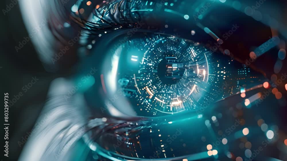 Poster A detailed shot of an eye with futuristic tech graphics overlay.