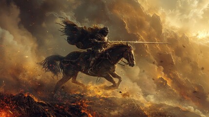 Armored Destrier Charging into Medieval Battle A Tribute to Courage and Chivalry - obrazy, fototapety, plakaty