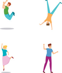 Overactive people icons set cartoon vector. Guy and girl with adhd syndrome. Behavior problem, psychology concept