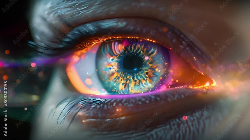 Poster A detailed close-up capturing the intricate patterns of an iris with futuristic digital enhancements.