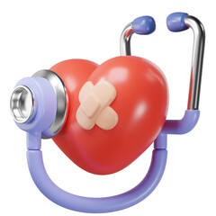 Medical check use stethoscope in heart. 3d illustration