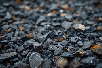 Black gravel stones dominate the frame with a selective focus creating a bokeh effect