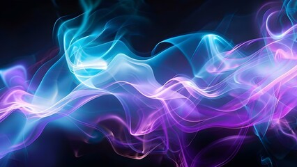 Abstract blue purple black white background with glowing waves and smoke on black background. Concept Abstract Art, Background Design, Digital Illustration, Colorful Abstract, Graphic Design