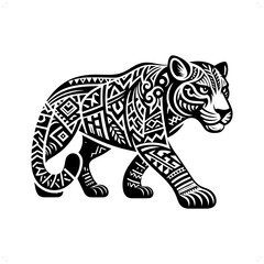 panther, jaguar, leopard silhouette in animal ethnic, polynesia tribal illustration