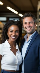 Obraz premium Smiling man and woman standing together