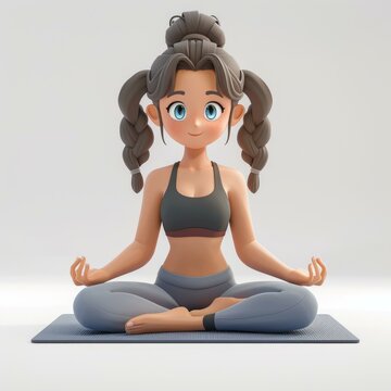 3D illustration of a young woman doing yoga