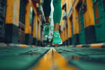 Jogging Shoes on Runner's Feet, Striding on Asphalt - Health and Wellness, Active Lifestyle, Sports Gear