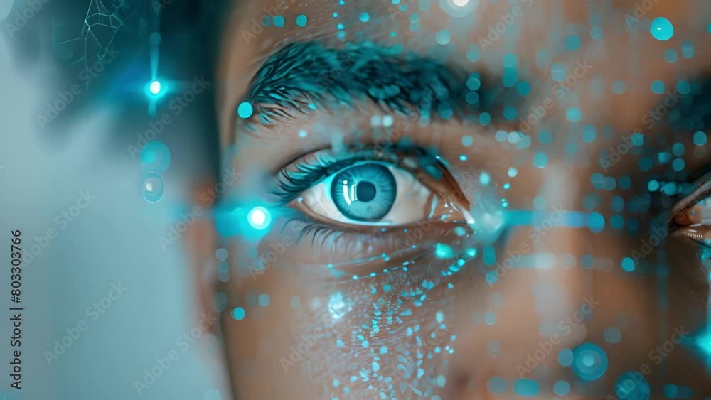 Leinwandbilder a persons eye overlaid with a matrix of binary code, suggesting technological themes.