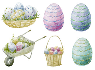 Set of Watercolor Easter Eggs. Illustration.