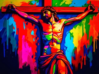 Colorful abstract background of jesus on the cross