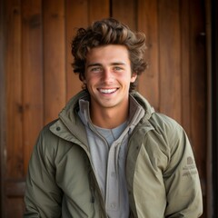Obraz premium Portrait of a smiling young man with curly hair