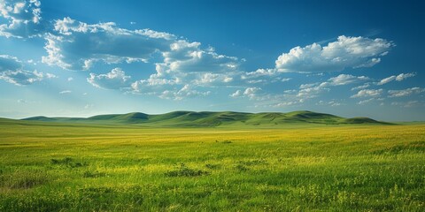 Obraz premium Vast Grassland Under Blue Sky