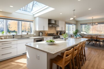 Bright and Airy Kitchen With Large Island and Skylight
