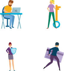 Digital security icons set cartoon vector. Online information protection. Cybersecurity, future technology