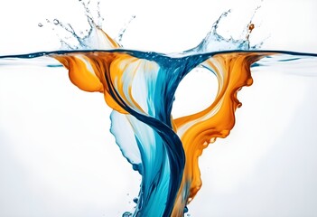 Vibrant Blue and Orange Liquid Swirling in Clear Water