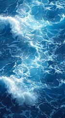 Fototapeta premium Deep blue ocean surface with white foam