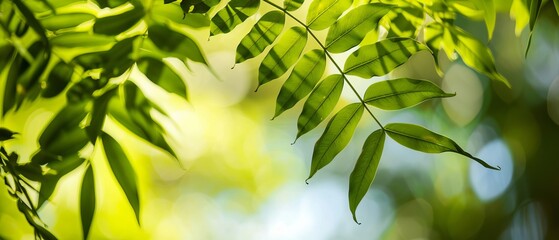 Serenity in the Trees: A Stunning View of Ailanthus Altissima Leaves in a Peaceful Forest Setting
