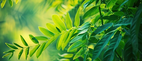 Obraz premium Serenity in the Trees: A Stunning View of Ailanthus Altissima Leaves in a Peaceful Forest Setting 