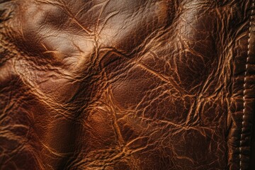 Close up of brown crumpled genuine leather texture background