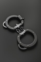 Close up of police metal handcuffs on dark black background for detailed examination