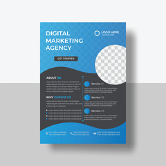 Corporate natural shape business flyer design or brochure vector template design with blue color. Marketing, business proposal, promotion, advertise, publication, cover page. Editable vector template.