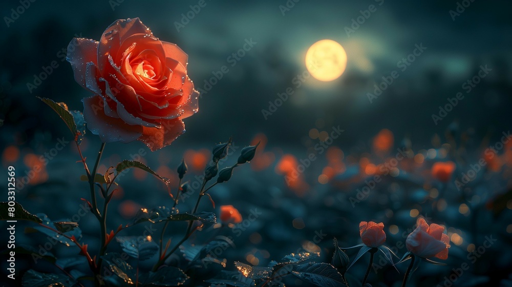 Canvas Prints Luminous Rose in Moonlight, generative ai