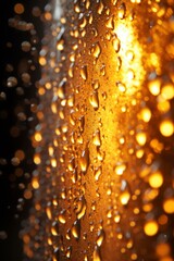 Close-up of water droplets on a cold beer bottle