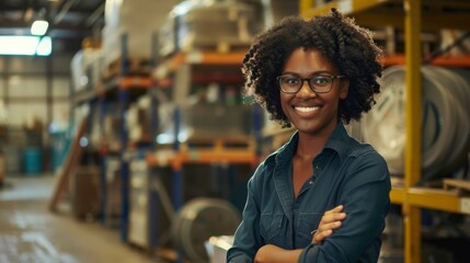 Confident Woman in Manufacturing Facility