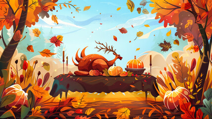 autumn in the woods thanksgiving illustration