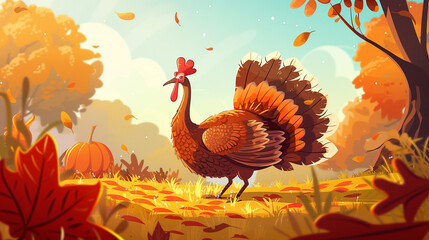 autumn landscape with bird thanksgiving illustration