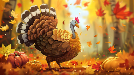 autumn in the forest turkey thanksgiving illustration
