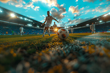 Intense rivalry on display as Copa América giants clash in a heated match .A soccer player kicks a ball on a grass field under the sunlight and cloudy sky