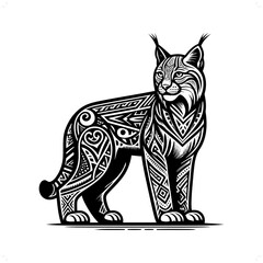 lynx, bob cat silhouette in animal ethnic, polynesia tribal illustration