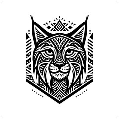 lynx, bob cat silhouette in animal ethnic, polynesia tribal illustration