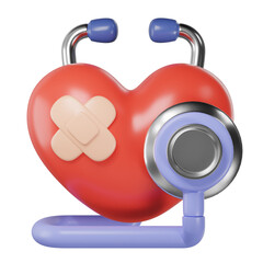 Medical check stethoscope and heart. 3d illustration