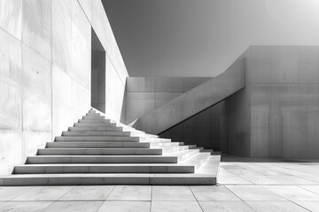 Black and white concrete building with stairs